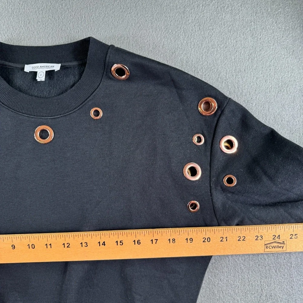 Good American Cropped Sweater Women 2 Black Rivets Grommet‎ Goth Punk Grunge Y2K